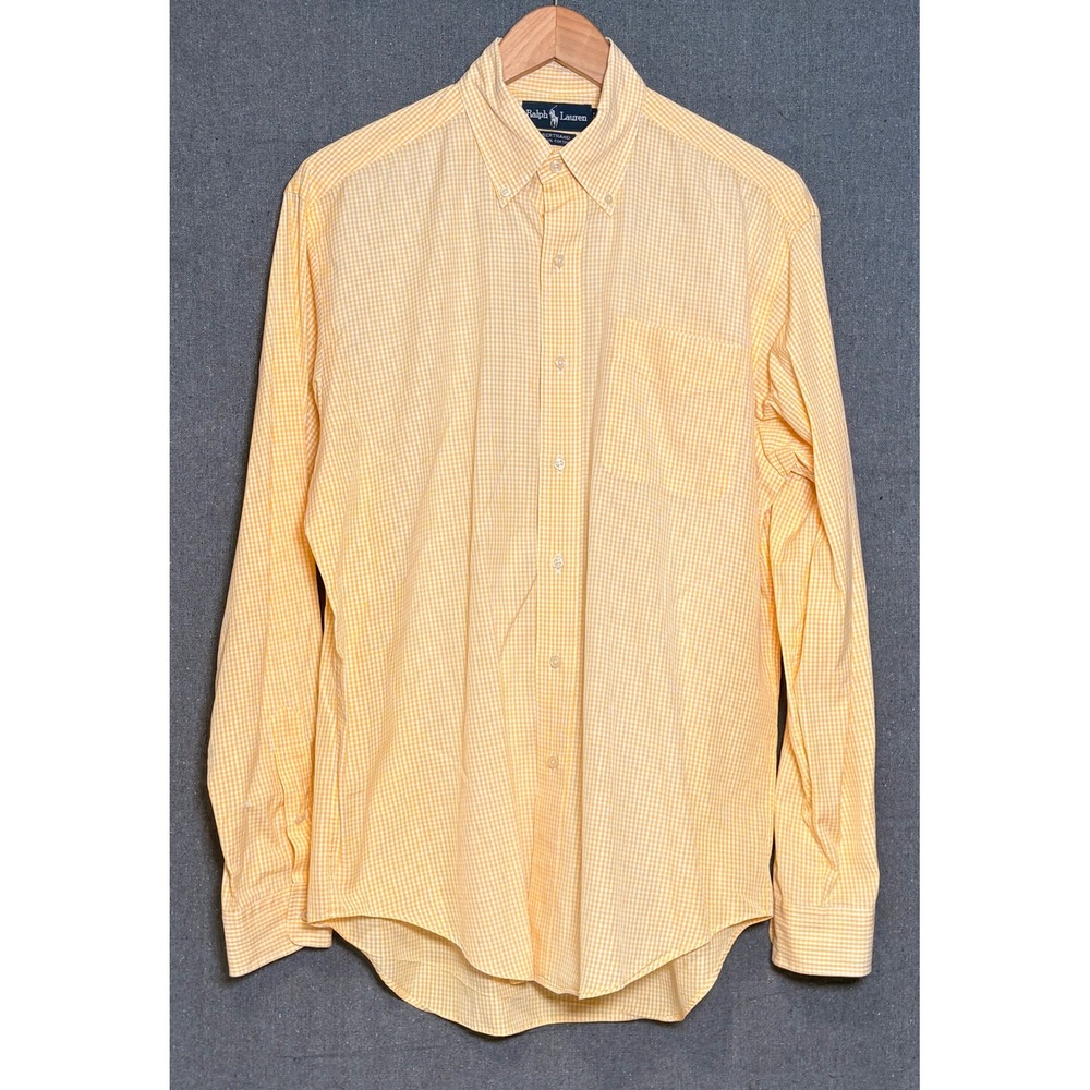 Ralph Lauren Bertrand Mens Medium Yellow Gingham Cotton Button Down Shirt